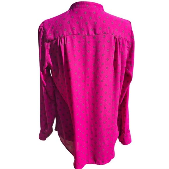 LOFT Long‎ Sleeve Fuchsia Printed Buttoned Blouse Women's Medium Petite - Picture 3 of 9
